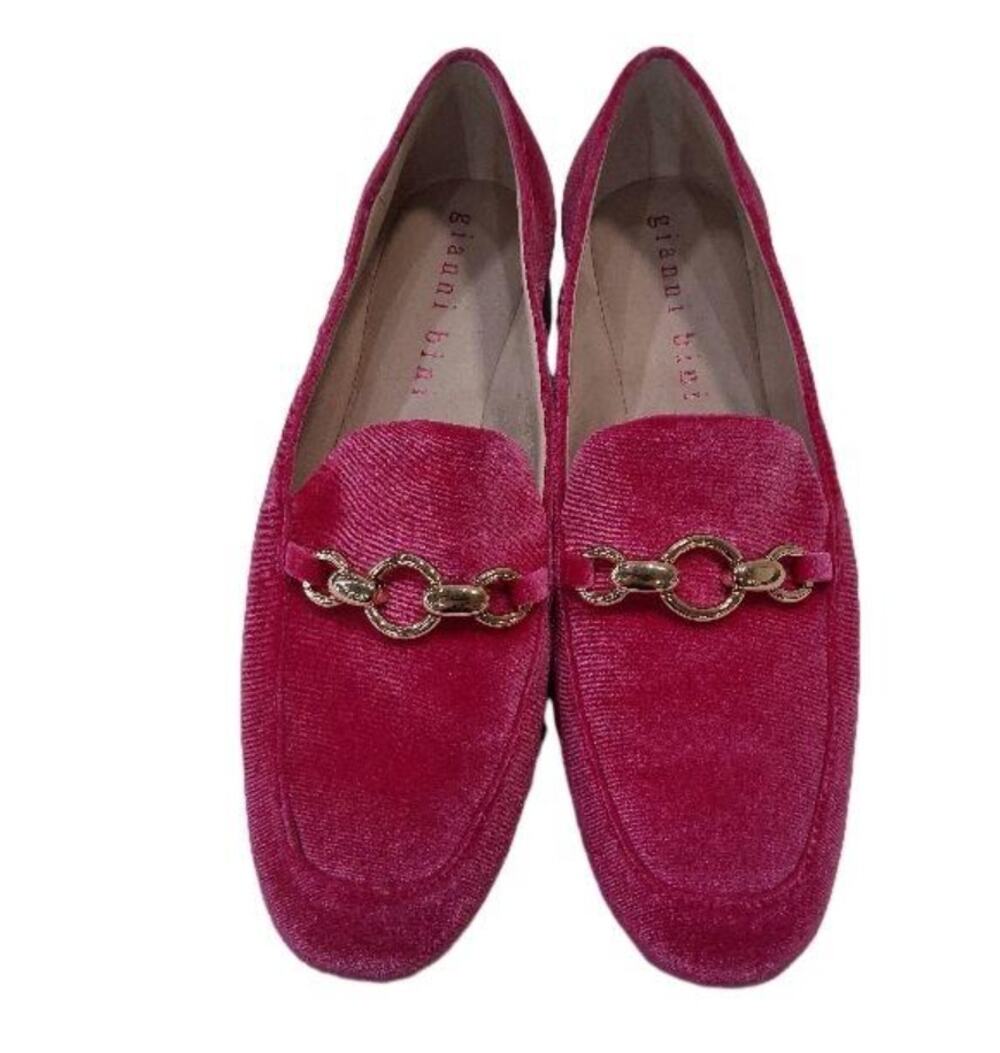 Gianni Bini Pink Velvet Loafers Sz 9 Magenta Gold Hardware Flats Unworn Box